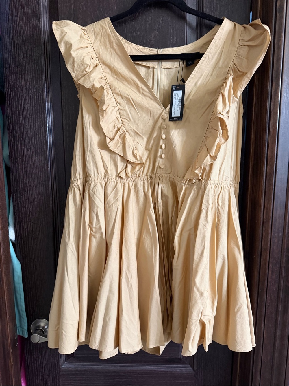 PrettyLittleThing Tan V-Neck Dress with Front Zip
